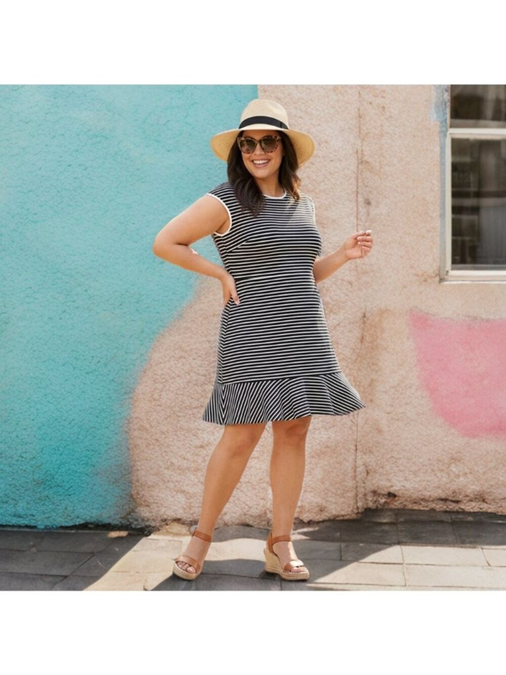 Draper James A-Line Mini Dress Sleeveless Striped Ruffle Hem Nassau Stretch XXL